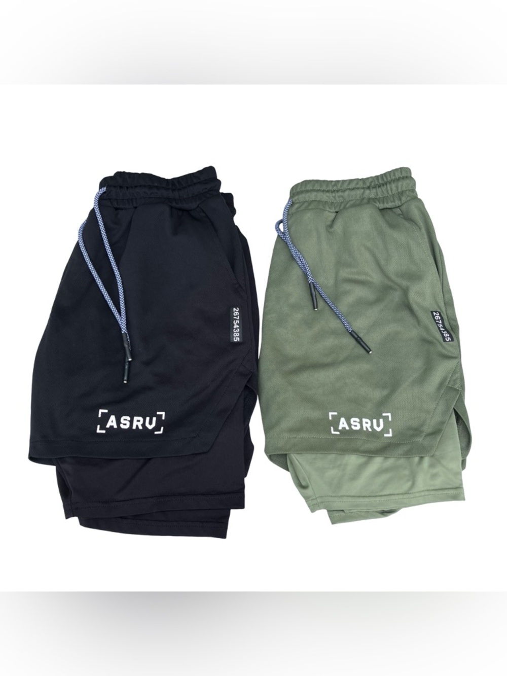 ASRV Men's Athletic Shorts - Black & Olive Green